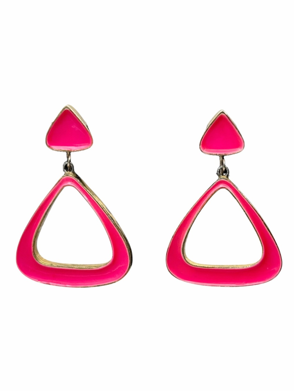 Vintage 1960s Signed VENDOME Bright Pink Mod Geometric Drop Earrings